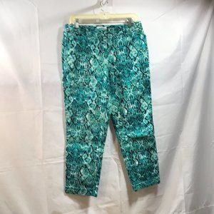 Liz Claiborne Womens Pants Size 12 Snake Skin Straight Leg Casual Teal Black